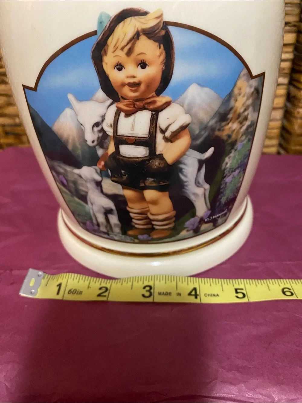 1993 Hummel Danbury Mint Porcelain little goat, herder Cookie Jar Germany *crack